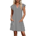 thumbnail image 2 of Blmnix Peplum Dress for Women Shift with Pockets Striped Dress Under Dresses Short Sleeve Black V-Neck Mini Adaptable Women's Summer Dresses L, 2 of 6