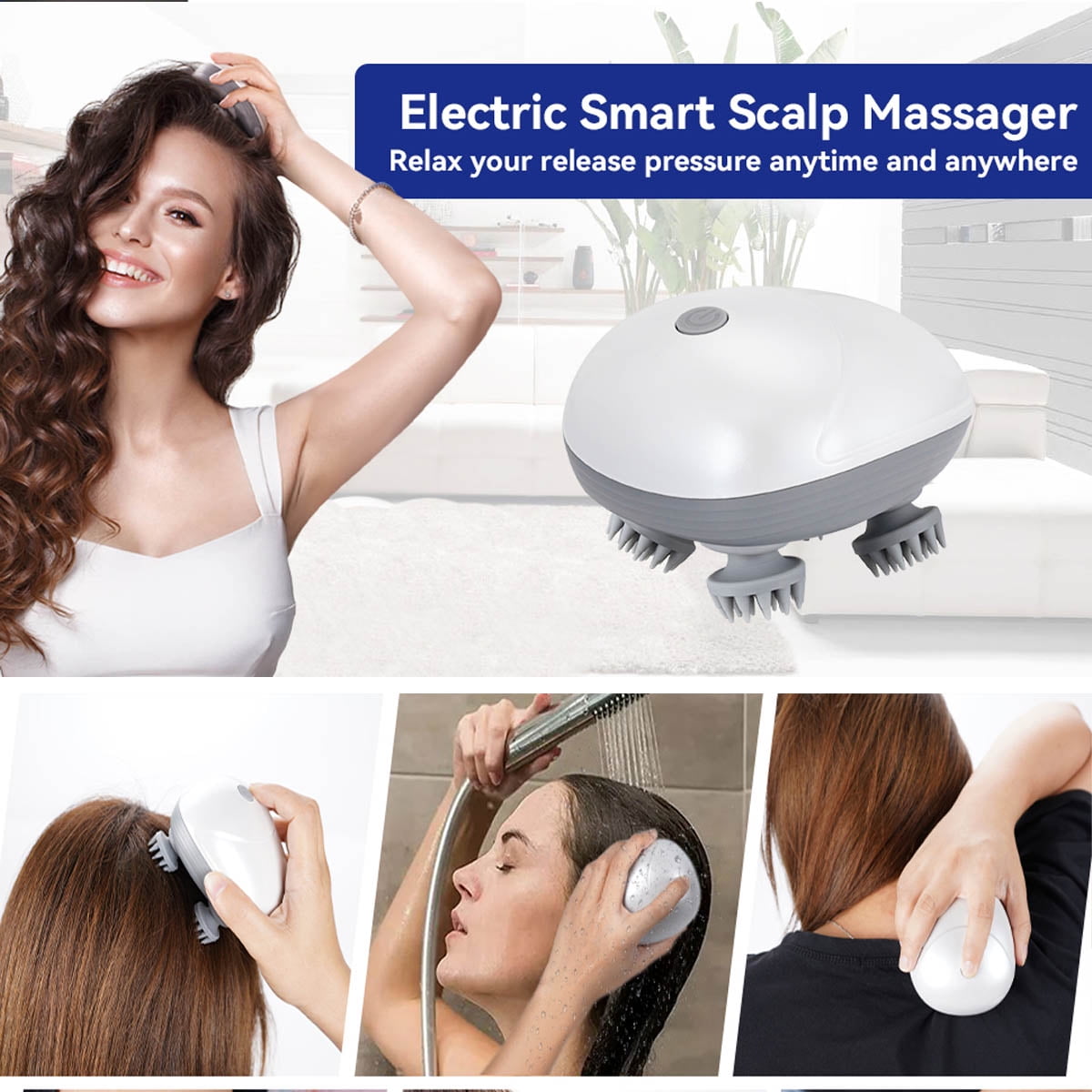 IFCOW Handheld Electric Scalp Massager,Portable Head Scratcher with Tissue Kneading Nodes Gifts Idea Stress Release Massager for Tight Muscles and Stiffness