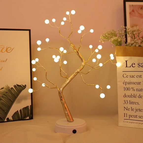 Lámpara LED con forma de árbol de perlas, luz de alambre de cobre, linterna decorativa navideña para fiestas, luz de noche de doble propósito con interruptor táctil de gypsophila