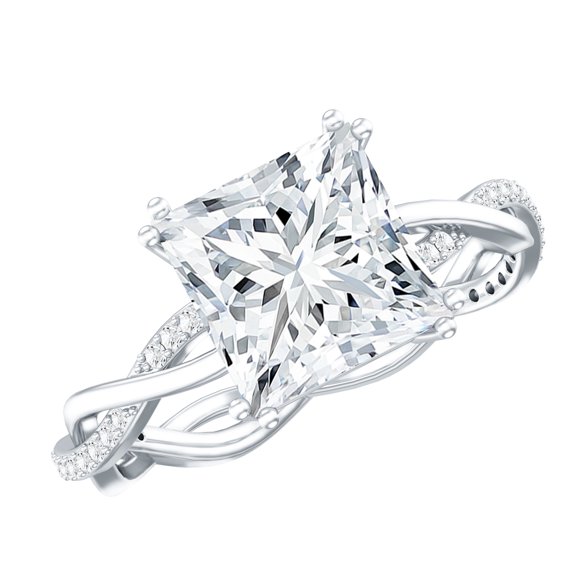 Rosec Jewels Princess Cut Moissanite Solitaire Engagement Ring - 8 mm - 3 Carat - D-VS1 Grade, 925 Sterling Silver, US 4.00