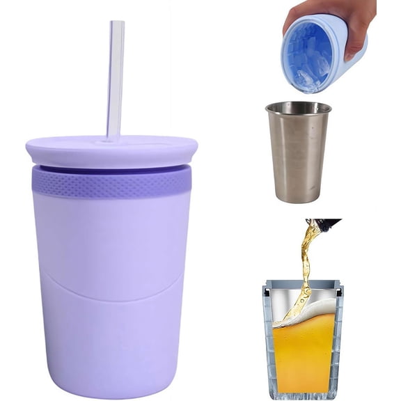 Improvements Insulated Silicone Cooling Cup with Lid and Straw, Stainless Steel Liner Ice Cup for Coffee, Juice & Tea, Portable Reusable Tumbler for Travel, Picnic & Outdoor(XX)