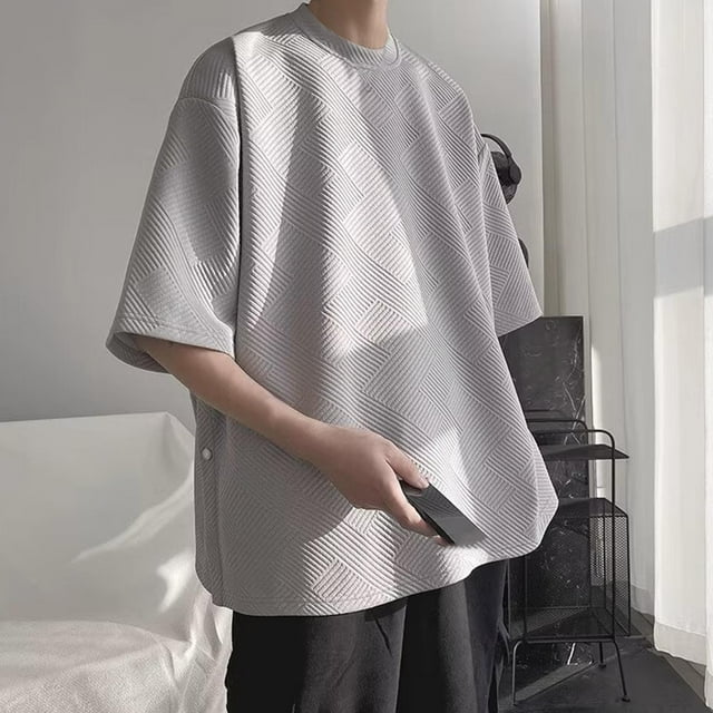 pstuiky camisetas camisas para hombre, Camiseta de verano para hombre, de manga corta, con textura, de color liso y cuello redondo. ropa de hombre xxl(码标▪▪▪▪)