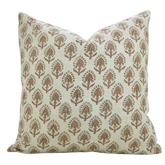 Pure Linen Floral Pillow Cover – GURUKUL Block Print, Handmade 12x20 Cushion for Farmhouse Decor