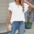 thumbnail image 6 of Stylish Olyvenn Women's Spring and Summer Ruffled Tops Puff Sleeve Fashion Loose Solid Color Keyhole Neck Short Sleeve Chiffon Shirt White 8-10, 6 of 8