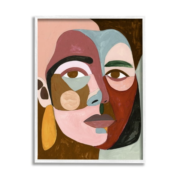 Stupell Industries Contemporary Abstract Face Abstract Painting White Framed Art Print Wall Art