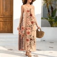 thumbnail image 6 of Women's Boho Summer Maxi Dress Spaghetti Strap Sleeveless Leaf Print Loose Fit Flowy Long Dress Casual Beach Vacation Party Wedding Guest Sun Dress, 6 of 9
