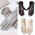 thumbnail image 2 of lixuesong Fashion PU Leather Gloves for Women with Fleece Lining and Bows Decors Warmth Comfortable Windproof Coldproof Handwear, 2 of 3