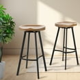thumbnail image 1 of Contemporary Design Backless Wooden Saddle Bar Stool, 2PCS Simple Retro Wrought Iron Solid Wood Bar Stool For Kitchen Counter, 1 of 5