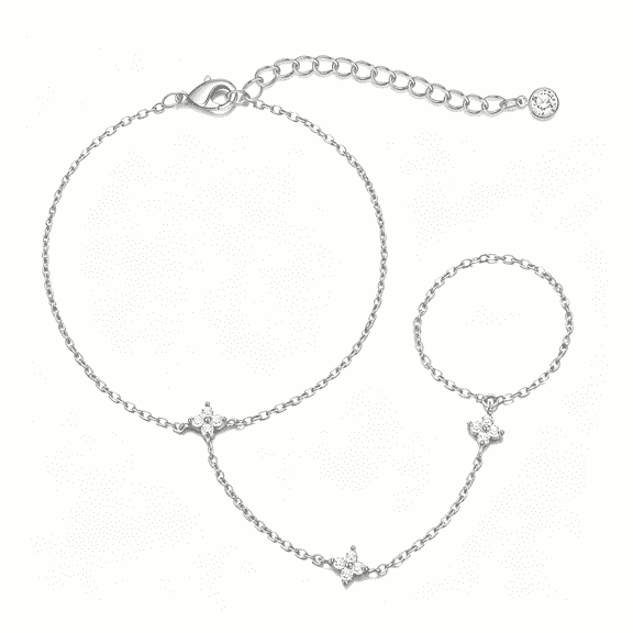 DESIGNICE Bracelets for Women 14K Gold Silver Plated Ring Bracelet Hand Chain Dainty Heart Clover Daisy Cubic Zirconia Stackable Link Chain Hypoallergenic Body Jewelry Cute Trendy Gifts