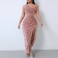 thumbnail image 2 of Lovskoo 2024 Women's Ruched Midi Dress Sleeveless Spaghetti Straps One Shoulder Asymmetric High Split Party Ball Gown Pink, 2 of 8