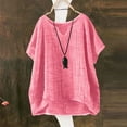 thumbnail image 2 of Short Sleeve Tops for Women Fashion Casual Loose Linen Top Breathable Summer Shirts Watermelon red XXXXL, 2 of 6