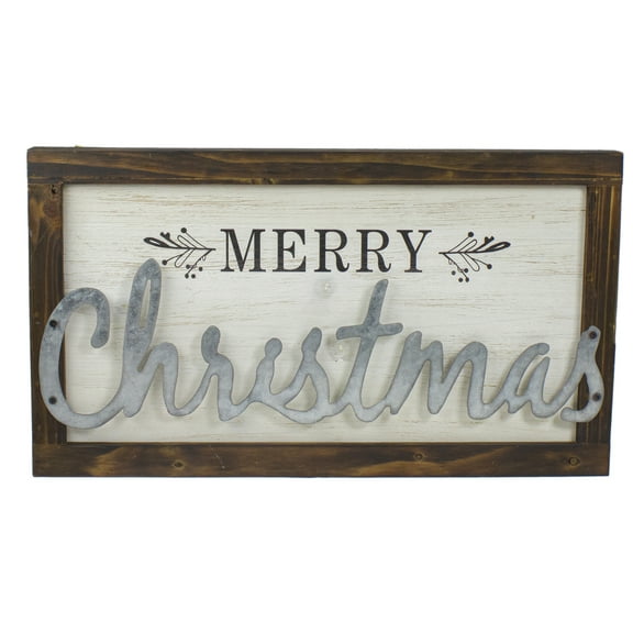Northlight 18" Merry Christmas Framed Wood and Metal Wall Decoration