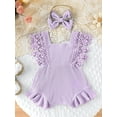thumbnail image 4 of Musuos Baby Girls Summer Romper 0-18Months Infant Lace Sleeve Round Neck Ruffle Romper with Headband, 4 of 10