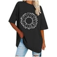thumbnail image 2 of WREESH Loose Printed Women's T-Shirts Oversized Round-Neck Short Sleeve Blouses Black, 2 of 5