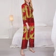 thumbnail image 3 of Salouo Happy New Year 2025 F Pattern Women's Pajamas Set Long Sleeve Button Down Sleepwear Soft Pj Lounge Sets for women 2 Piece Pjs Set with Long Pants-X-Large, 3 of 7