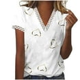 thumbnail image 2 of pimelu Womens Tops Tops for Women Trendy Plus Size Lightweight Loose Lace Trim Tunic Tops Summer Trendy Heart Print Tee Shirts Ladies V-Neck Short Sleeve T-Shirts, 2 of 5