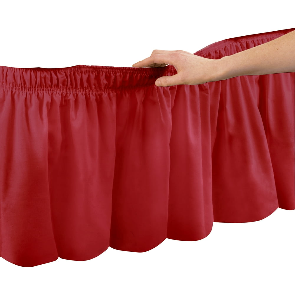 Collections Etc Elastic Bed Wrap Ruffle Bed Skirt Red Queen/King