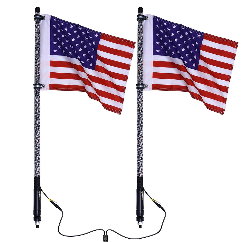 1/2PCS 3/4/5ft LED Whip Lights with Flag Pole Remote Control Spiral RGB