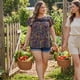 thumbnail image 3 of Blusa de mujer plus size con flores Agnes Orinda, con encaje en el frente, cuello redondo, manga corta, camiseta casual de verano 3X negra, 3 of 8