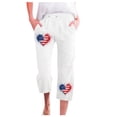 thumbnail image 1 of Ladies Casual Pants Linen Beach Drawstring Flag Print Crop Patriotic Capris Pant With Pockets High Waisted Pants White L, 1 of 3