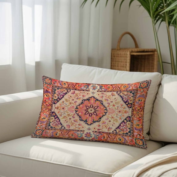 Abstract Bohemian Floral Throw Pillow Covers, Decorative Pillow Covers With Hidden Zipper Soft Brushed Microfiber Fabric, Retro Ethnic Boho Totem Pillowcases for Couch Bed 16x24in