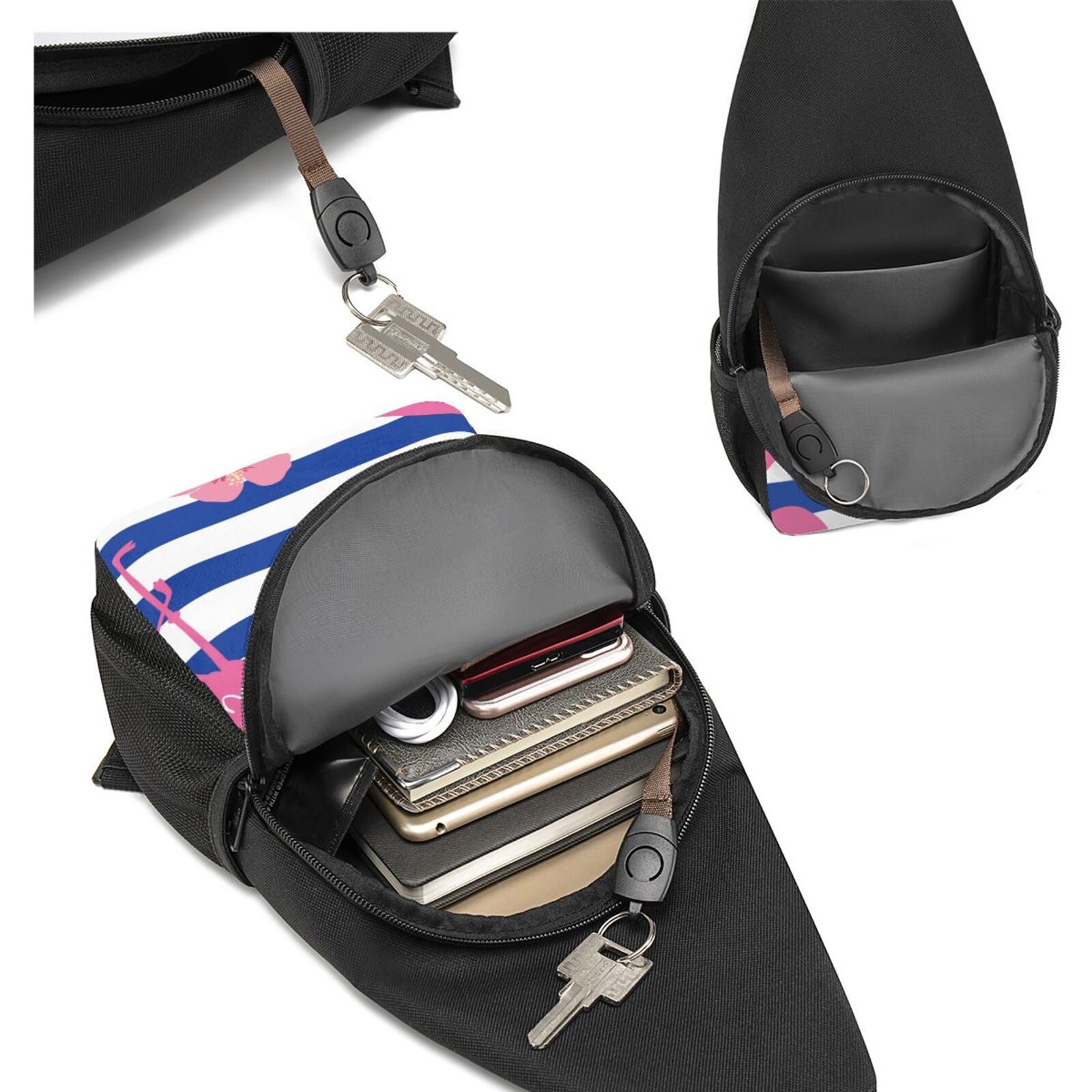 Xecao's Pink Flamingo Print Sling Bag: A Versatile Chest, Shoulder, and Crossbody Backpack for Casual Days Out, Perfect for Both Men and Women