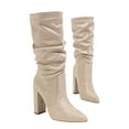 thumbnail image 4 of Slouchy Mid Calf Boots for Women Fashion Suede Pointed Toe Chunky High Heeled Dress Boots with Side Zipper, 4 of 5
