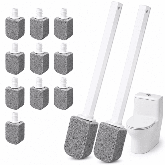 Efoee Pumice Stone Toilet Bowl Cleaner, Bathroom Cleaner Brush Toilet Wand Refills with Handle for Remove Hard Water Stains with 2 Wand  10 Pumice Stones