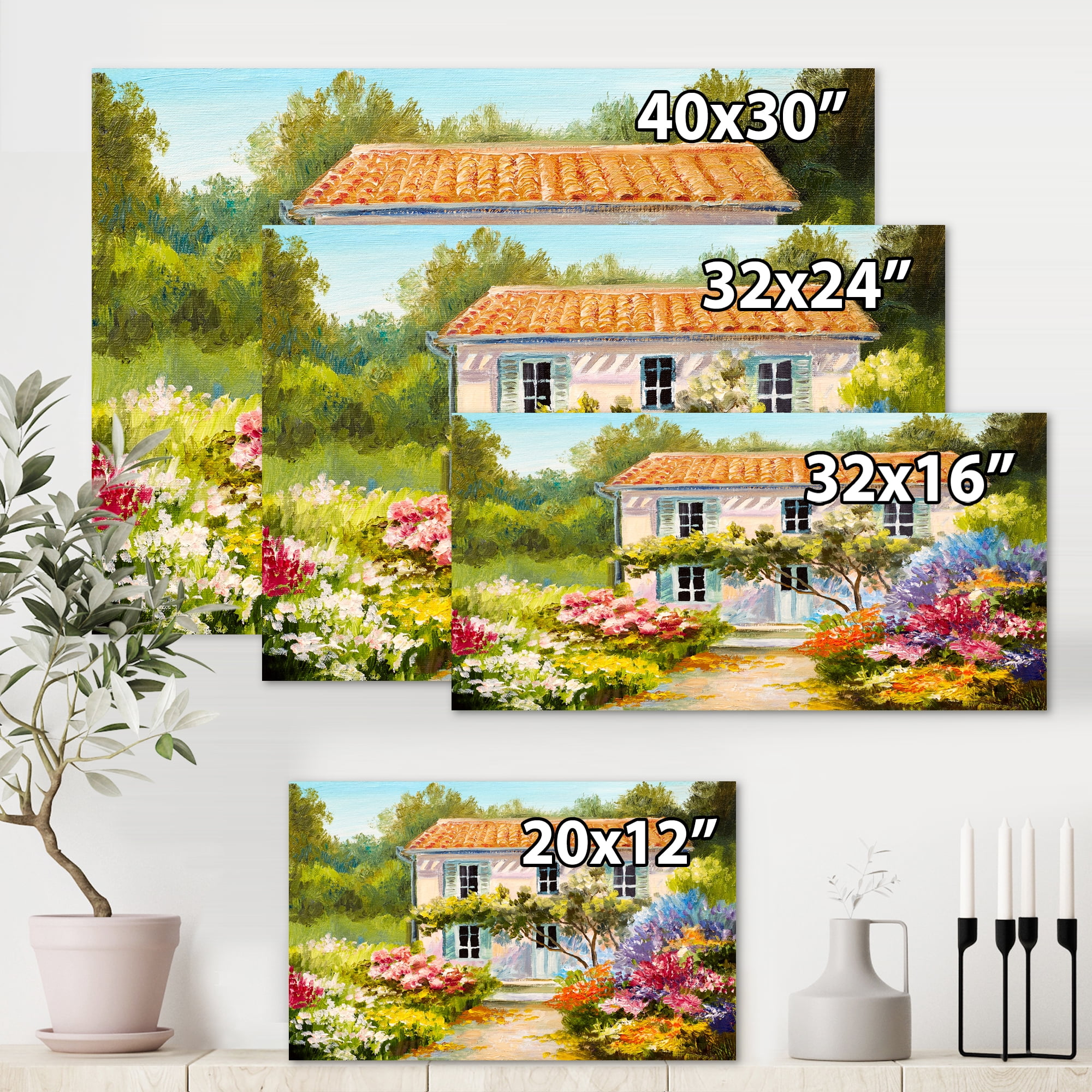 Designart ' The Mountain With Flowers With Little House II ' Traditional Canvas Wall Art Print