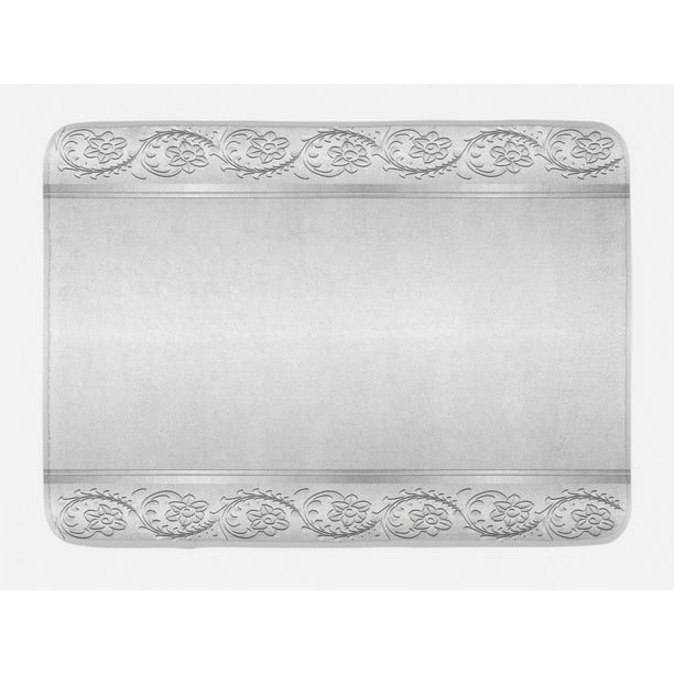 Silver Bath Mat, Vintage Style Floral Ornaments Flowers with Leaves