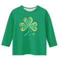 thumbnail image 2 of St. Patrick's Day Shirt for Girls Long Sleeve Green Glitter Shamrock Print Kids Holiday Party Top Ages 4-12,Size 5-6T, 2 of 5