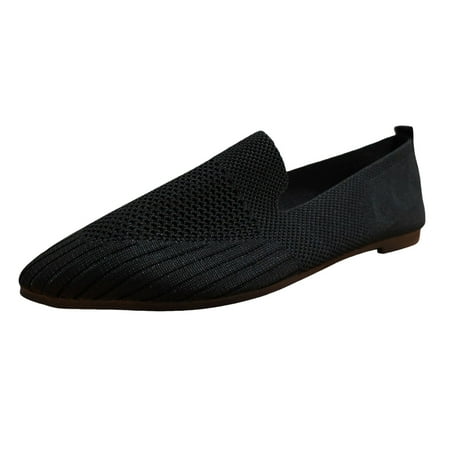 

MIASHUI Women s Flats Shoes Hollow Breathable Solid Color Pointed Head Mesh Flying Weaver Shallow Mouth Bottom Single Shoes Casual Shoes Black 7.5