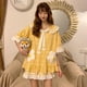 thumbnail image 1 of Conjunto de Pijama a cuadros para mujer, ropa de dormir de manga corta con volantes, pantalones cortos florales para el hogar, verano, 2 piezas, 1 of 3