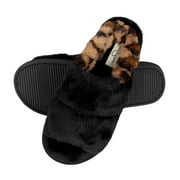 Jessica Simpson Womens Plush Faux Fur Fuzzy Slide on Open Toe With Elastic Backstrap