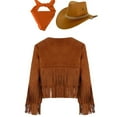 thumbnail image 6 of iiniim Girls Cowboy Cowgirl Halloween Costume Wild Western Sheriff Tassels Fringe Coat with Bandana Hat Outfits Brown&Orange 12, 6 of 7