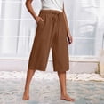 thumbnail image 2 of ABATAB Cotton Linen Pants for Women Wide Leg Lounge Cropped Trousers Drawstring Summer Beach Capri Trousers Outfits, 2 of 6