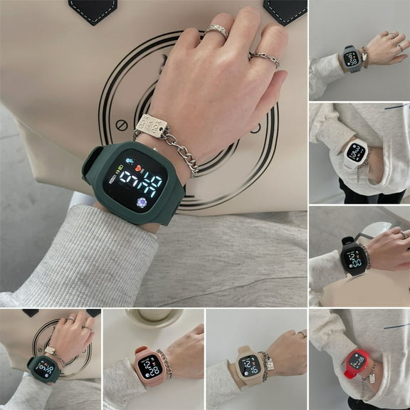Eosunjian Digital Watch Sqaure Dial Adjustable Silicone Wrist Strap Accurate Time Clear Legible Display Decorative Ligtweight Unisex Wristwatch Black