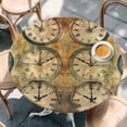 thumbnail image 3 of Retro Clocks Round Fitted Table Cover Hand Painted Vintage Waterproof Table Cloth with Elastic Edge Wipeable Tablecloth for Picnic Camping Party Fits 36"-44" Diameter, 3 of 8