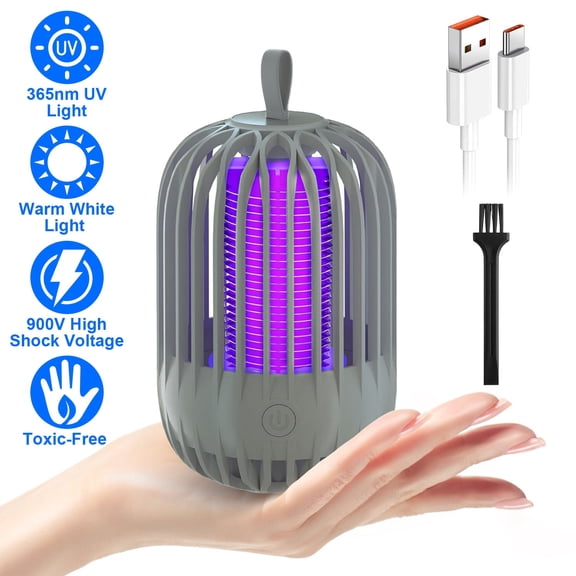 YIJADS 900V High Voltage Cordless Indoor Bug Zapper, Type C Rechargeable Mosquito Lamp Trap, Portable Electric Mosquito Killer with Hanging Strap Night Light for Home Camping Patio