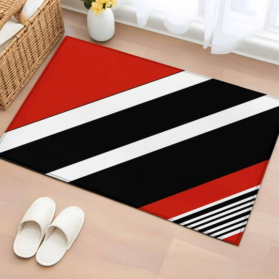 Red Black Stripe Bathroom Rug Washable 2x3 Entryway Rug Non Slip Geometric Simple Color Line Front Door Mat Low Pile Indoor Doormat Throw Floor Carpet for Kitchen Bedroom Entrance
