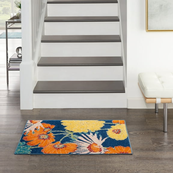 Nourison Allur Modern Floral Navy Multicolor 2' x 3' Area Rug, (2' x 3')