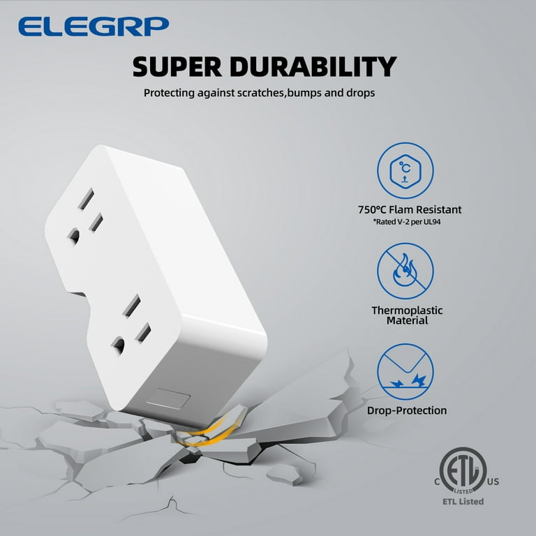 ELEGRP 15 Amp Single Outlet GFCI Adapter, 3-Prong Grounded GFCI