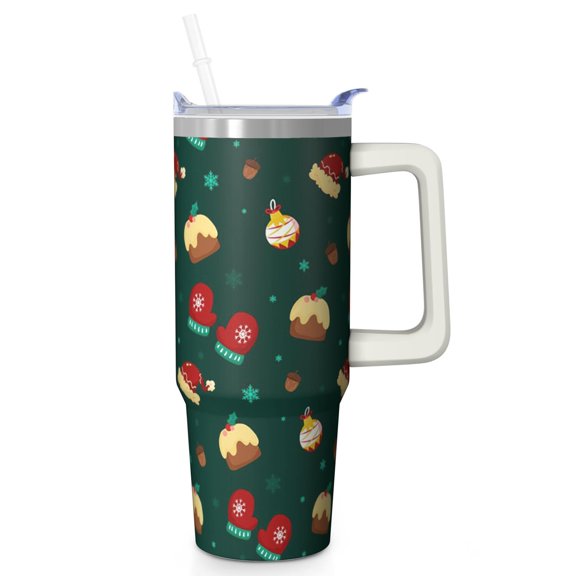 30 oz Reindeer Merry Christmas Tumbler with Handle and Straw, Stainless Steel Cup 30 oz, Leak Proof Holiday Mug, Festive Gift Ideas