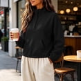 thumbnail image 6 of vdgthytj Sweatshirts for Women Quarter Zip Stand Collar Long Sleeve Pleated Fall Winter Athleisure Pullover Tops with Pocket(Small,Black), 6 of 8