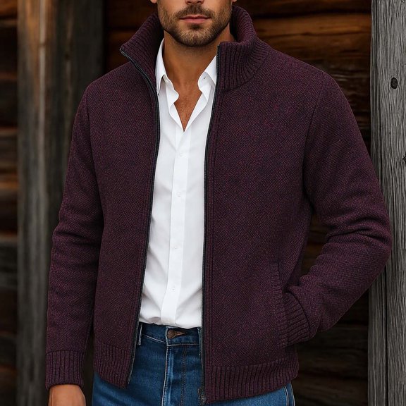 Gamivast Mens Cardigan Sweater Full Zip Knit Casual Stand Collar Jacket Fall Winter Warm Outerwear Ribbed Knitwear Coat with Pockets