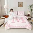 thumbnail image 4 of Castle Fairy Monogrammed Letter 3-Piece Full Size Comforter Sets,Chic Flower Bedding Comforter Set,Kawaii Bow Lightweight Bedding Sets,Microfiber Girls Bedroom Decor,Reversible, 4 of 8
