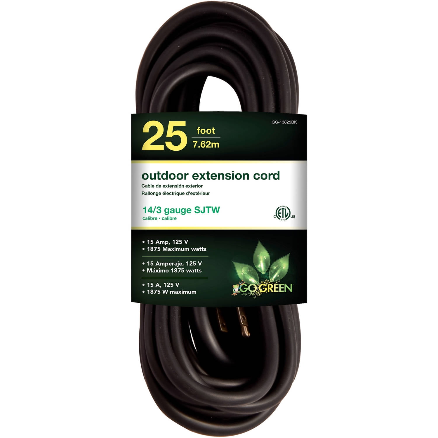 GoGreen Power 14 3 25' GG-13825BK Heavy Duty Extension Cord, Black by GoGreen Power