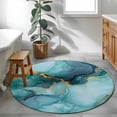 thumbnail image 4 of Marble Round Area Rugs 3 ft, Abstract Art Teal Green Gradient Cave Rock Golden Lines Washable Small Area Rug with Non-Slip Sturdy Edge Binding Round Front Door Mat Floor Carpet for Entryway, 4 of 9