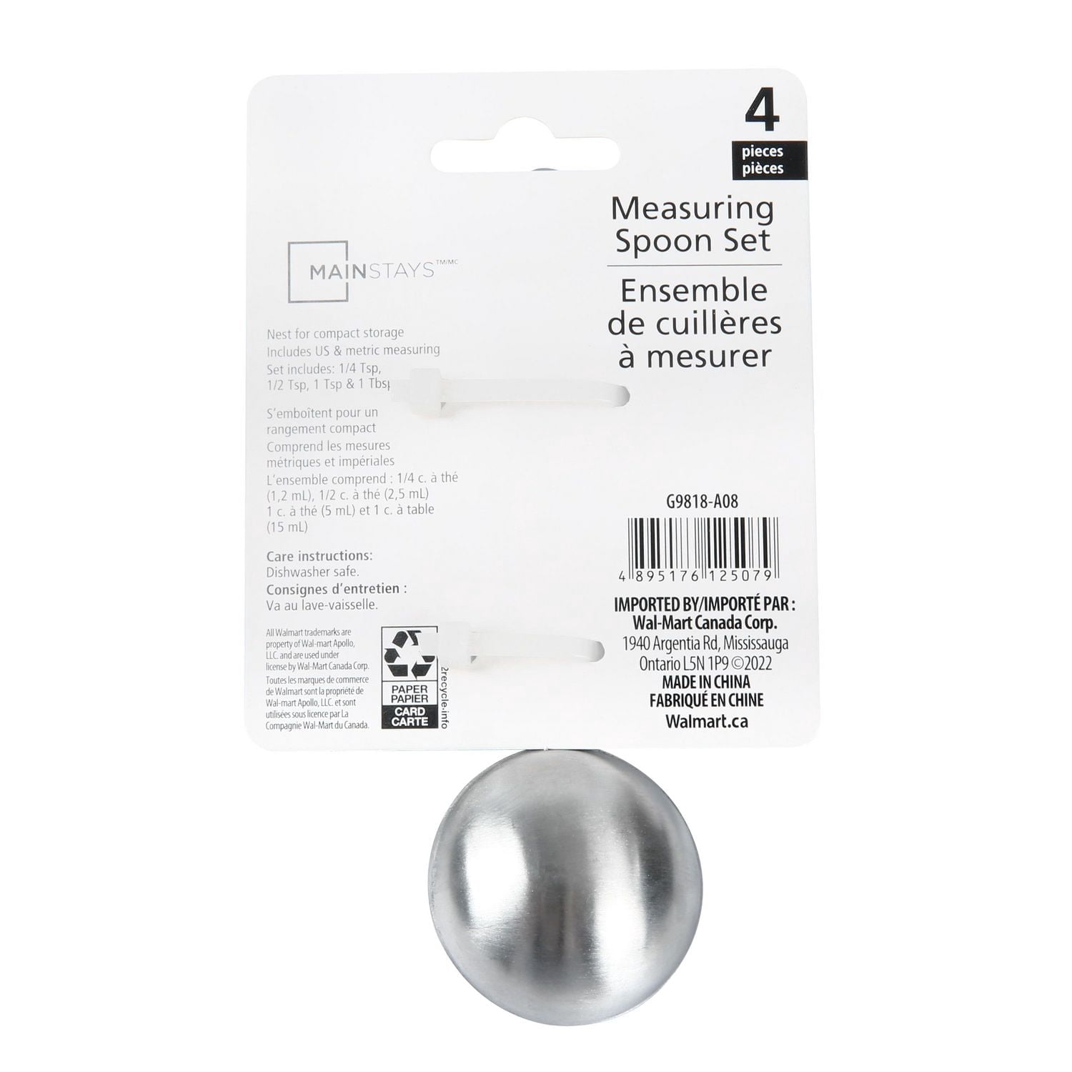 Mainstays 4-piece Stainless Steel Measuring Spoons on Storage Ring