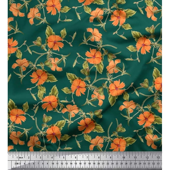 Soimoi Cotton Jersey Fabric Leaves & Wild Flower Floral Print Fabric by The Yard 58 Inch Wide
